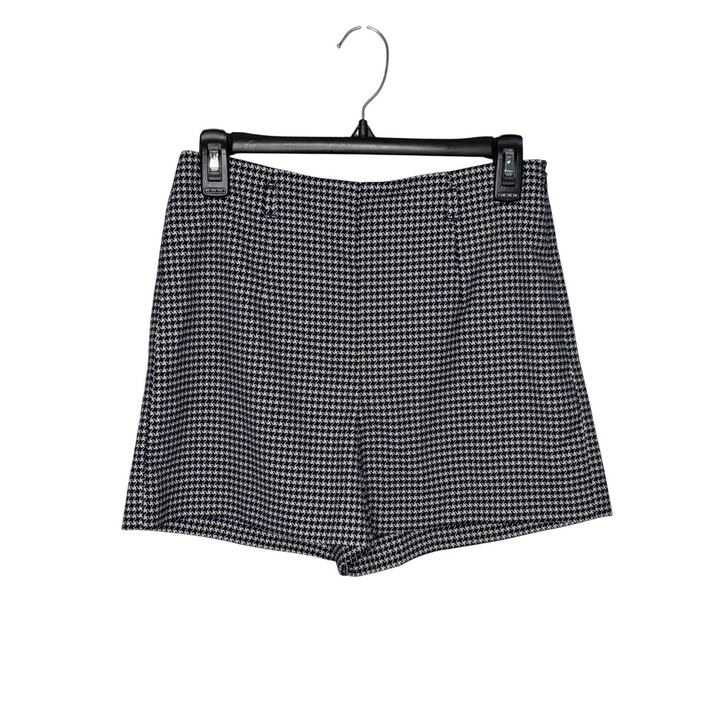 Zara Houndstooth Shorts Small Navy White High Rise Tailored Preppy